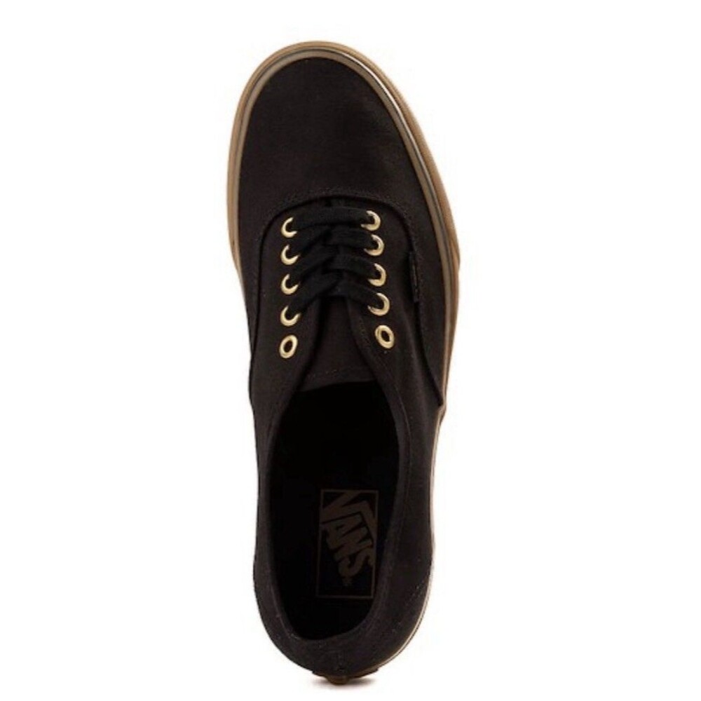EUC VANS Authentic Men 6.5 Women 8 Canvas Lace-Up Sneakers Black Gum Rubber Sole